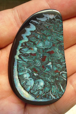 shroompuss:  peaceful-moon:  Most incredible boulder opal I’ve ever seen. 121cts.  My birthstone is fucking unreal y’all 