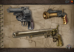 tyrannosaurus-rex:  bethany-anne-fisch:  tyrannosaurus-rex:   mindingmymonsters:  A sample of the great gun designs and selection from the Hard West video game. While some of these are insanely implausible, they are still a lot of fun and fit the whole