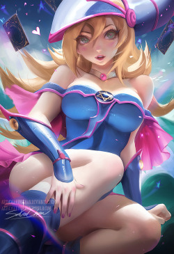 sakimichan:  Painted the Dark Magician girl , one of my favorite #Yogioh Cards *w* !trying out new painting approach~  semi-nude,PSD+high res,steps,vidprocess etc&gt;https://www.patreon.com/posts/dark-magician-45-7804279   &lt;3 &lt;3 &lt;3
