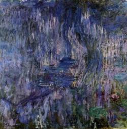 impressionism-art-blog:Water Lilies, Reflection of a Weeping Willows via Claude Monet
