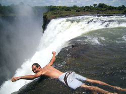 sanamivera: ” “Devil’s Swimming pool” it’s located in Zambia in the Victoria falls Why are they special? Imagine you’re on a waterfall with 100 meters from the top to the bottom. You can swim there and the water won’t take you with you you
