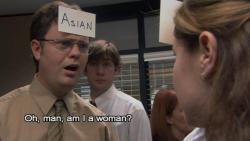 randomanimosity:  tehlionwings:  intuitiveaptitude:  scarletwitch:annahinks:kayla-jane:    Pam Beesley: If I have to do this, based on stereotypes that are totally not true and I do not agree with, you would maybe not be a very good driver.Dwight Schrute: