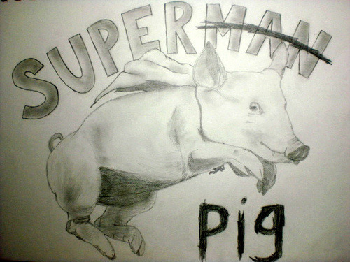 superhero pig i drew for my friend. lol. calorineree.tumblr.comask if you want me to draw you something :)