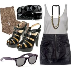 fashionfever:  Items in this set: Boutique - The Boutique - Topshop, 20 GBPLaRok Level 2 Faux Leather Black Mini Skirt, 赃Pony skin strappy sandals, 555 GBPLove In Chains, 跹/