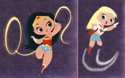 thedailywhat:   Dan Schoening: Wonder Woman / Supergirl. Drawn Mary “It’s a Small World” Blair-style. [more.]   Waaah so cute!