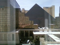 givemecolor:    View from our hotel room. The Luxor looks awesome at night!