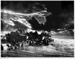 Kres, 1948 WWII German barricade made from TP2 &amp; TP4 locomotives; Baltic Sea shores by M.  Jankowski, 1948
