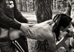 yourgoodbadgirl:  The hapless slut can’t even go for a jog in the woods without finding herself on a spitroast. “It’s not my fault!” she later protests.  (via urbansexbrigade-deactivated2011)
