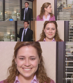 someofficestuff:   Pam: We just, we never got the timing right. You know? I shot him down, and then he did the same to me, and… But you know what? It’s OK. I’m totally fine. Everything is gonna be totally-Jim: Pam. Sorry. Um, are you free for dinner