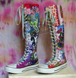 chainsawmascara:   pigtailsandcombatboots:   Artist’s comments:“Yes, these are my babies, I worked so hard on them.Ink is Sharpie, shoes are Converse, laces have been tie-dyed (but it washed out a LOT).I took me 8 hours (4 each) to do the designs