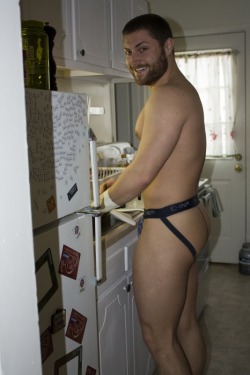 bearcockandundies:  ursius:  jtbritto:  Me washin’ the dishes ;)   Making washing dishes sexy.  Wish I looked that good in my jock..