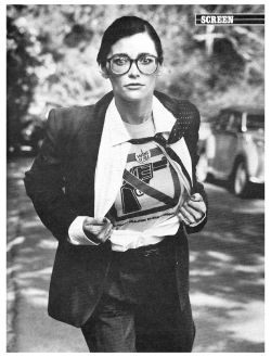 cmshaw:  Always my Lois: Margot Kidder in Clark Kent drag! (From an article in People magazine, 24 Aug 1981; photo by Steve Schapiro) 