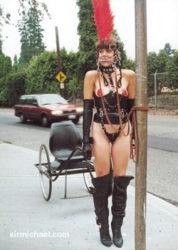 farmd0g:  Not sure what happened to this couple but Dina and her pony tailed master once had a web site with 100s of pictures of her being a pony girl in public (in Vancouver, Canada).   