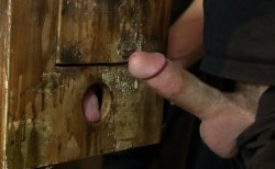 dominatingdad:  bcfurrycub:  so hot - love glory holes  Stick it through the hole in the wall, Daddy. Let the fag drain those balls.