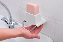  While a liquid soap dispenser is very convenient, a good old solid bar of soap is a much ‘greener’ option, as it’s more concentrated and doesn’t require a plastic bottle. But squishy, wet soap bars next to the basin are a pain, and they harbour