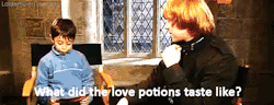 mugglecorner:  loldemort:  Zachary: What did the love potions taste like? Rupert: Um, yeah. Well, the love potion that Ron took in that was, um, it was kind of hidden in chocolates.  I’m just about to die from cuteness overload over here. 