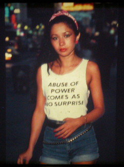 katherinebarlow: This is Lady Pink, one of the only female graffiti artists active in the ’80s. Jenny Holzer, famous for her feminist postmodern “Truisms,” designed this shirt and Lady Pink wore it around NYC.