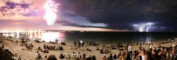 youbetter-runlike-thedevil:beatspm:   This was taken in Australia. Three separate things happening at once: On the left, fireworks exploded as part of Australia Day celebrations. In the middle, it’s Comet McNaught. Then on the right, there’s lightning