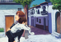 I love baby Spain so much ;u; He&rsquo;s nomming on Romano&rsquo;s scarf eeeee