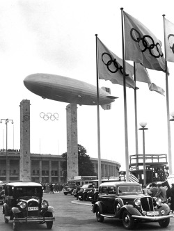 LZ-129 Hindenburg over Olympiastadion, Berlin during the opening ceremonies of the 1936 Summer Olympic Gamesvia: airships