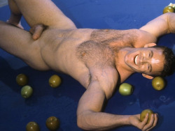 cocksandfood:  sublimecock:  Little green apples.  Oh gosh, you’ve caught me rolling around in apples!