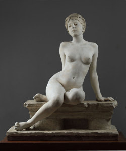 effyeaharthistory:  Slave for Sale, Emmanuel Villanis (Italian/French), c. 1890, plaster, 115 x 100 x 70 cm, private collection The sculptor Emmanuel Villanis is really of very little importance historically. Working in the still prevailing French Academi
