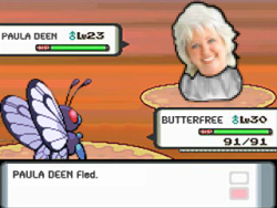 videozoology:  fypblog:  I saw (and reblogged) a post that was a joke saying “What’s Paula Deen’s Least Favorite Pokémon” and the answer was “Butterfree” so I decided to make this. (By Eric, AKA: The Supreme Photoshop Artist)  heheheohoeheoha