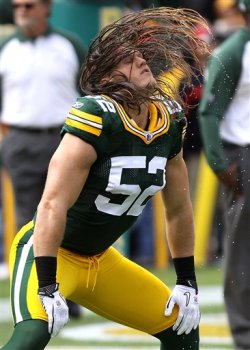 Clay Matthews:  I WHIP MY HAIR BACK AND FORTH! I WHIP MY HAIR BACK AND FORTH! I WHIP MY HAIR BACK AND FORTH! I WHIP MY HAIR BACK AND FORTH! I WHIP MY HAIR BACK AND FORTH!     He was awesome at the SuperBowl; this cute and aggressive athlete was all over