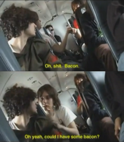 soundingwrong:  approximatelyinfinite:  Things I think about too often: why does Albert have a baggie of presumably American bacon as a snack on a private plane in the UK? Bacon is not a good travel food.  Also, you cannot get American bacon like that