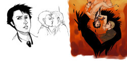istartedtheapocalypse:  Destiel Sketches by ~fried-ariena  ooooh my god these are so embarrassing. XD Cas your face is too long here.