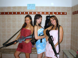 oif3rd:  Girls with guns!  Sexy girls playing in the shower room!