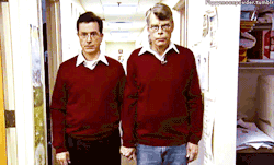 songofages:  thatthingididonetime:  horstnordfink: Stephen Colbert and Stephen King holding hands in matching sweaters.  I didn’t know how much I needed this gif  I know who’s gonna die in his next book 