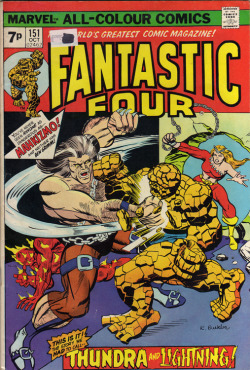 Fantastic Four 151,&lsquo;Thundra and Lightning&rsquo; - Marvel Comics 1974.  From a junk shop in Nottingham. &ldquo;Silence!  It&rsquo;s clear you don&rsquo;t yet understand the extent of my power. You think you can defeat me&ndash;that you can mock me