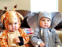l0st-life:  the kid on the left is like i fucking hate my life, and this stupid giraffe suit. and the kid on the right is is like who you looking at bitch, im adorable 