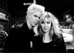 heckyesjimjarmusch-blog:  Jim Jarmusch with partner Sara Driver, Bowery, New York, New York, 1997.   &quot;She’s the best. Her only flaw is her taste in men, I guess, because I can’t find anything else wrong with her.“ - Jim Jarmusch on partner