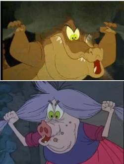 The Princess and The Frog and The Sword in The Stone Louis the Alligator, from The Princess and the Frog, pulls on his swamp grass wig, in a scene inspired by The Sword in the Stone&rsquo;s marvelous, mad Madame Mim.
