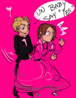 Lucifer/Sam. On prom night. In hot pink. BECAUSE.   Again, something from an old livestream I worked over.