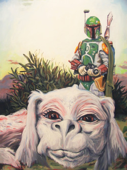 ianbrooks:  A Boy And His Dog by Hillary White Artists’ comments: “A long time ago, in a galaxy far far away they could have known each other. Maybe Fett was gifted a copy of the Neverending Story for Christmas. background based on William Bouguereau’s Fr