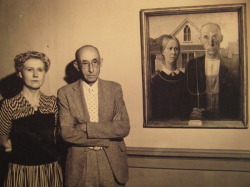 orientaltiger:  The models behind Grant Wood’s famous “American Gothic” painting were his sister and his dentist. 