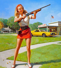 andrewharlow:  Nice Girls Have Shotguns by Gil Elvgren (1914-1980) 