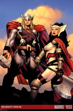 agentmlovestacos:  Thor and Sif. KILLER SWAG. By Olivier Coipel, from THE MIGHTY THOR #2. 