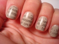 cindork:  otter-face:  roonie-o3o:  brunetteinferno:  How to do this; 1. Paint your nails any colour you’d like &amp; LET THEM DRY.2. You will need rubbing alcohol &amp; newspaper3. Cut out a little section of the newspaper &amp; place it on your nail4.
