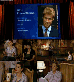 weirdowithnoname:  Princess Mia: [while watching a list of possible husbands, a picture of Prince William appears] Yes! Oh yes! I, I, I absolutely accept! Charlotte: Prince William. He’s not eligible because he’s in line for his own crown.  Princess
