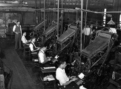 cartermagazine:  Today In History ‘Robert Sengstacke Abbott began publishing the Chicago Defender the city’s first African-American Newspaper, today May 5, 1905.’ (photo: Linotype operators of the Chicago Defender, Negro newspaper. Chicago, Illinois.