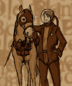 uro-boros:  b-l-u-e—s-k-y:  Space cowboy and mount. — See the horsey has an an oxygen tank!  The tube that runs to it attatches to the little muzzle thing which, in turn, attatches to the bosel :D  Omg this is so cute!! 