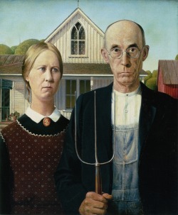 cavetocanvas:  American Gothic - Grant Wood, 1930  This painting has always reminded me of the Newman&rsquo;s Own couple