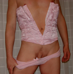 lingerielad:  Love my pink corset and panties…    Love Your Pussy Shaped Pubes&hellip;