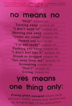 womanontheedgeoftyne: newmiu:  useless-worthless-nobody:  intoxifaded:  Save this to your phones or computer and post it on other websites like twitter too!  Why would you NOT reblog this?  so impt  but can we add that “i don’t know” means no, “if