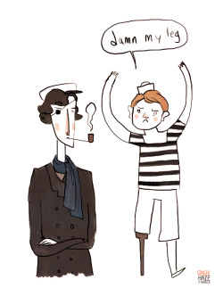gingerhaze:  gingerhaze:   amongstmaybes answered your question: Sitting in the airport  Sherlock and Watson as sailors.  I think my plane is here. I will draw some more tonight during my GRAVE SHIFT yuss  Guys I was ahead of the Sherlock Pirate thing