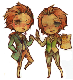 kotaline:  detonators:  Alexander Hamilton (left) for kota because she is a sweetie and Thomas Jefferson (right) because I think he’s a p cool dude! I went to DC last week and I saw his library! Jefferson must be a late sleeper too. n___n it was fun